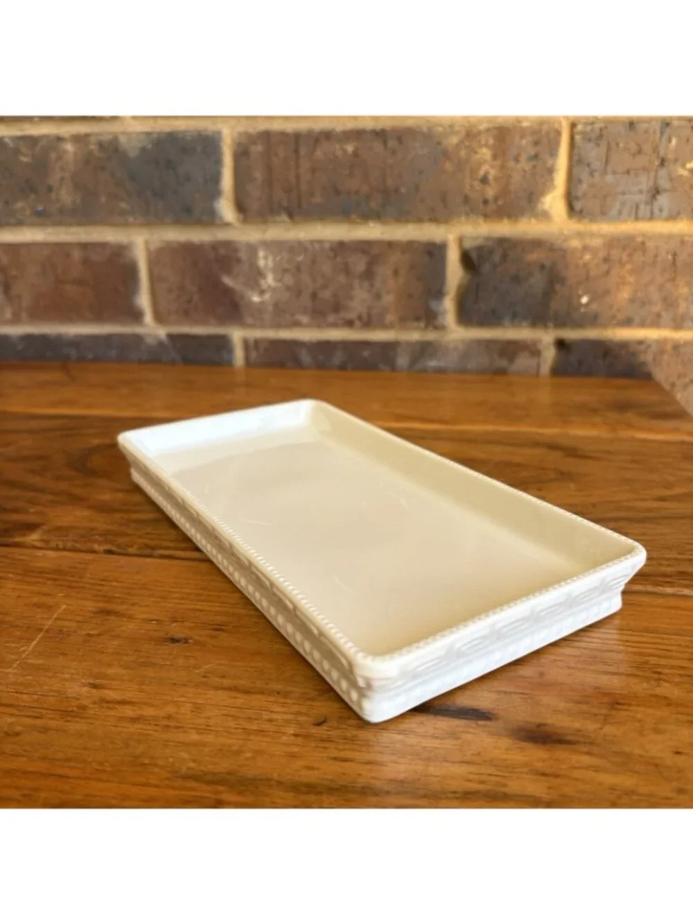 Kassatex Santorini Vanity Tray Dresser Tray White Greek Key Porcelain